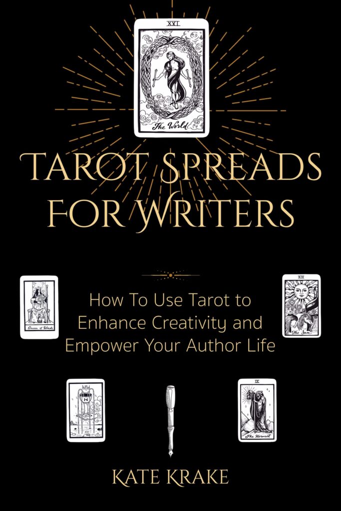 Book cover of Tarot Spreads For Writers by Kate Krake, a tarot book for writers